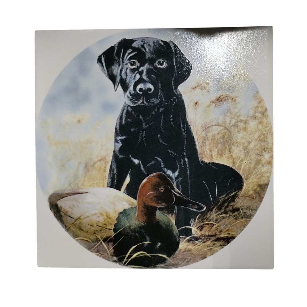 Black Labrador Duck Hunting Ceramic Tile Coaster Trivet Cork Back Father's Day